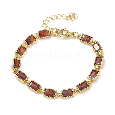 Rectangle Brass Pave Cubic Zirconia Link Chain Bracelets for Women BJEW-P385-05G-02-1