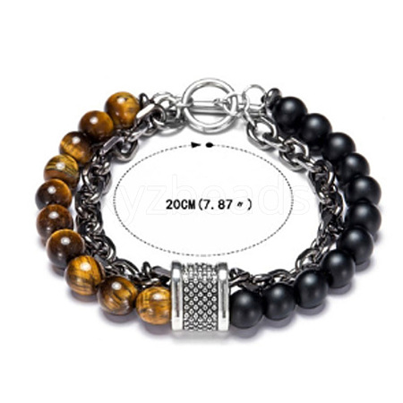 Natural Tiger Eye Beaded Double Layer Multi-strand Bracelets PW-WG56874-03-1