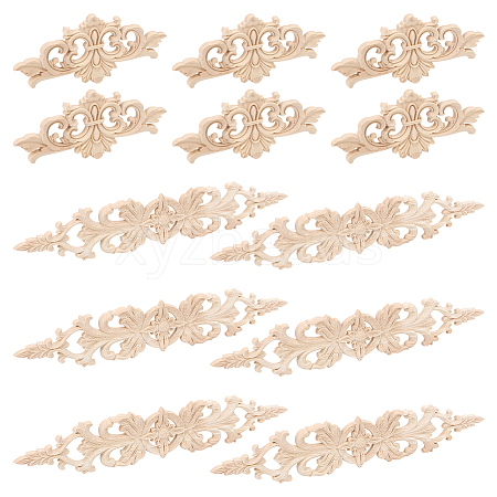 12Pcs 2 Styles Natural Solid Wood Carved Onlay Applique Craft AJEW-AR0005-05-1