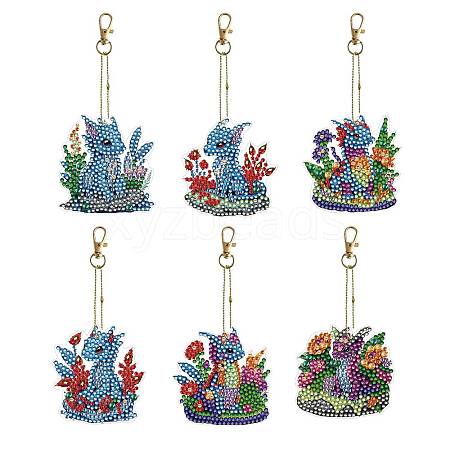 6Pcs Dinosaur DIY Diamond Painting Keychain Kit PW-WG87317-01-1