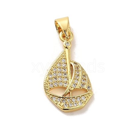 Rack Plating Brass Micro Pave Clear Cubic Zirconia Pendants KK-C047-17G-1