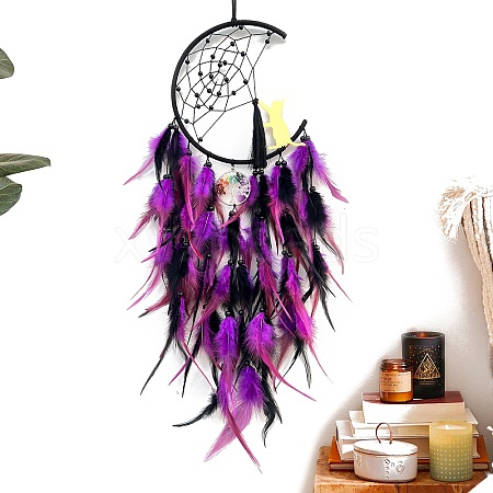 Cat Woven Net/Web with Feather Pendant Decoration PW-WGF66F3-03-1