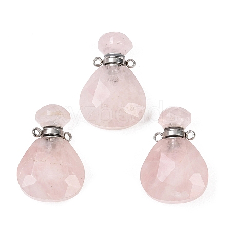 Teardrop Natural Rose Quartz Perfume Bottle Pendants G-H241-02B-P-1
