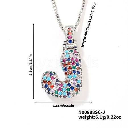 Brass Pave Colorful Cubic Zirconia Letter Pendant Box Chain Necklaces NU0575-36-1