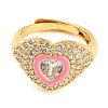 Enamel Heart Adjustable Ring with Clear Cubic Zirconia RJEW-Q781-01G-03-2