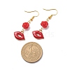 3 Pairs 3 Style Red Alloy Enamel Charms & Rose Beaded Dangle Earrings EJEW-JE05031-01-4