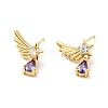 Purple Cubic Zirconia Wing with Teardrop Dangle Stud Earrings EJEW-G297-01G-1