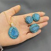 Oval Natural Aquamarine with Czech Rhinestone Pendant Necklaces & Stud Earrings & Rings Sets FS-WG513DD-01-2