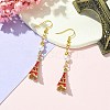 Alloy Enamel Eiffel Tower Dangle Earrings with Imitation Pearl Beaded EJEW-JE05422-05-3