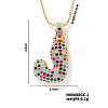 Brass Pave Colorful Cubic Zirconia Letter Pendant Box Chain Necklaces NU0575-10-1