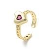 Glass Heart Open Cuff Ring RJEW-A035-01G-02-1