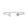 Anti-Tarnish Heart & Letter Rhodium Plated 925 Sterling Silver Micro Pave Cubic Zirconia Cuff Bangles for Women BJEW-C062-01C-P-1