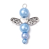 Pearlized Glass Pearl Bead Pendants PALLOY-JF03204-02-3