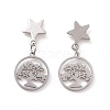 304 Stainless Steel Star with Tree Dangle Stud Earrings for Women EJEW-G328-08-2