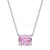 Rectangle Rhodium Plated 925 Sterling Silver Pave 8A Pink Cubic Zirconia Pendant Cable Chain Necklaces for Women NJEW-F330-06P-1