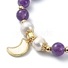 Natural Amethyst & Pearl Beaded Stretch Bracelet BJEW-JB09360-01-3