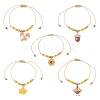 Thanksgiving Day Glass Beaded Braided Link Charm Bracelets BJEW-JB12560-1