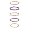 5Pcs 5 Style Natural Amethyst & Brass Beaded Stretch Bracelets Set BJEW-JB08870-01-4