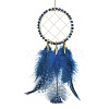 Natural Lapis Lazuli Woven Net/Web with Feather Wall Hanging Decoration HJEW-JM01222-03-1