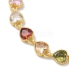 Heart Brass Pave Cubic Zirconia Link Chain Bracelets for Women BJEW-P385-07G-2