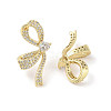 Bowknot Brass Micro Pave Clear Cubic Zirconia Stud Earrings with Glass for Women EJEW-L285-009G-2