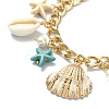 Natural Shell & Shell Pearl & Synthetic Turquoise Starfish Charm Bracelet BJEW-TA00352-2