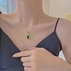 Brass Pave Green Glass Rectangle Pendant Dapped Chain Necklaces for Women WG8BDE4-02-2