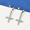Christian Upside Down Cross 201 Stainless Steel Dangle Stud Earrings LS-EJEW-P314-01A-P-3