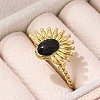 Flower 304 Stainless Steel Enamel Open Cuff Rings for Women RJEW-G338-15G-02-3