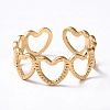 Ion Plating(IP) 304 Stainless Steel Hollow Out Heart Wrap Open Cuff Ring for Women RJEW-C046-10G-2