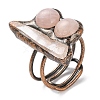 Nuggets Natural Quartz Crystal & Rose Quartz Adjustable Rings RJEW-A041-04R-2