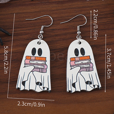 Ghost with Book Wood Dangle Earrings FS-WG49A46-01-1