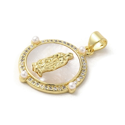 Brass Pave Shell Pendants KK-I708-16L-G-1