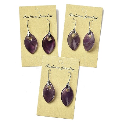 Natural Amethyst Horse Eye Dangle Earrings EJEW-I315-01P-01-1