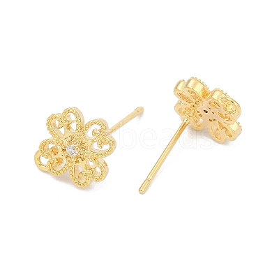 Brass Micro Pave Clear Cubic Zirconia Stud Earring Findings KK-Z099-01G-01-1