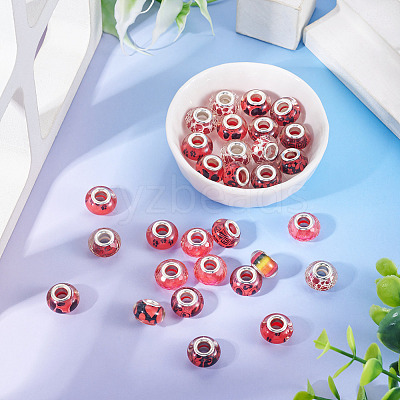 30Pcs Printed Transparent Resin European Beads RESI-TADJ0001-03G-1