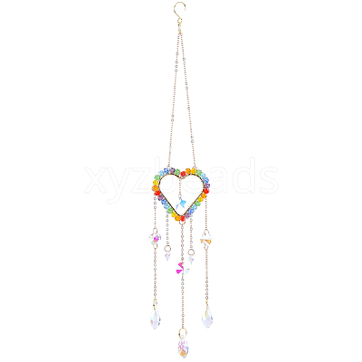 1Pc Colorful Glass Beaded Woven Net Suncatchers AJEW-CY0001-95A-1
