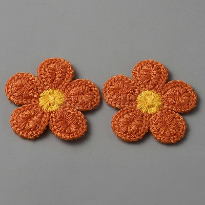 5-Petal Flower Shape Two Tone Crochet Appliques DIY-WH0399-61D-1