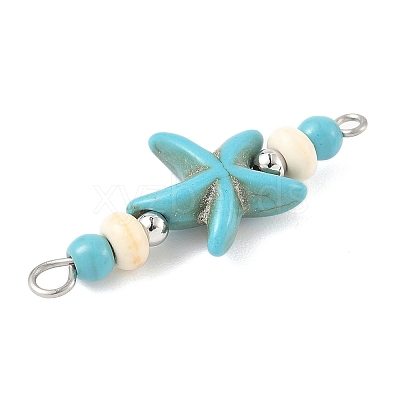 10Pcs 2 Colors Dyed Synthetic Turquoise Starfish Rondelle Round Beaded Connector Charms PALLOY-JF04015-1