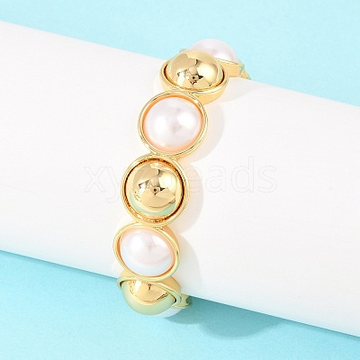 Half Round Brass and ABS Imitation Pearl Cuff Bangles for Women BJEW-T025-05G-01-1