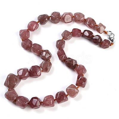 Natural Strawberry Quartz Nuggets Beaded Necklaces for Women Men NJEW-K388-01C-1