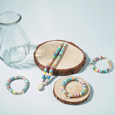 Flat Round Handmade Polymer Clay Beads CLAY-R067-8.0mm-43-1