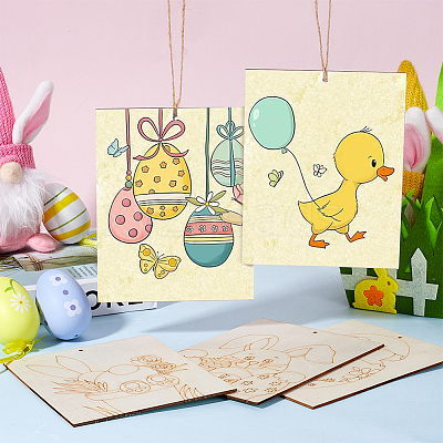 1 Set Unfinished Wood DIY Painting Pendant Decoration WOOD-SP0001-32-1