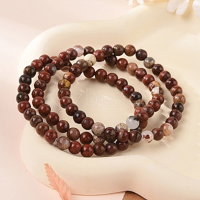 Natural Red Jasper Bead Stretch Bracelets X-BJEW-K212-A-012-1