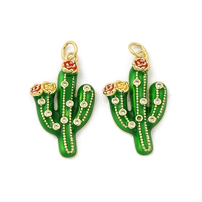 Brass Micro Pave Clear Cubic Zirconia Enamel Pendants KK-G537-02G-1