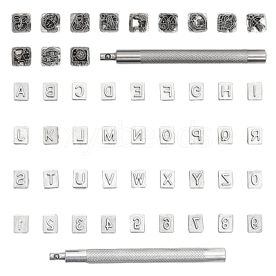 2 Sets 2 Style Alphabet & Number & Constellation Pattern Zinc Alloy Stamps DIY-GL0004-45-1
