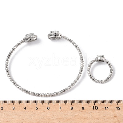 Oval Brass Micro Pave Cubic Zirconia Cuff Bangles & Rings Sets for Women SJEW-R002-03P-01-1