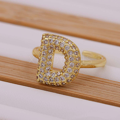 Brass Micro Pave Clear Cubic Zirconia Initial Cuff Rings FS-WGB210B-05-1