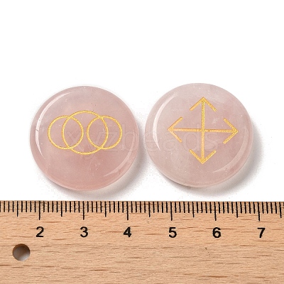 13Pcs Flat Round Natural Rose Quartz Rune Stones G-K335-08E-1