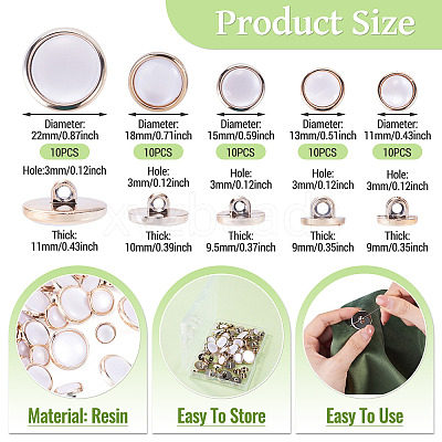 50Pcs 5 Styles Plastic Shank Buttons BUTT-TA0001-63-1